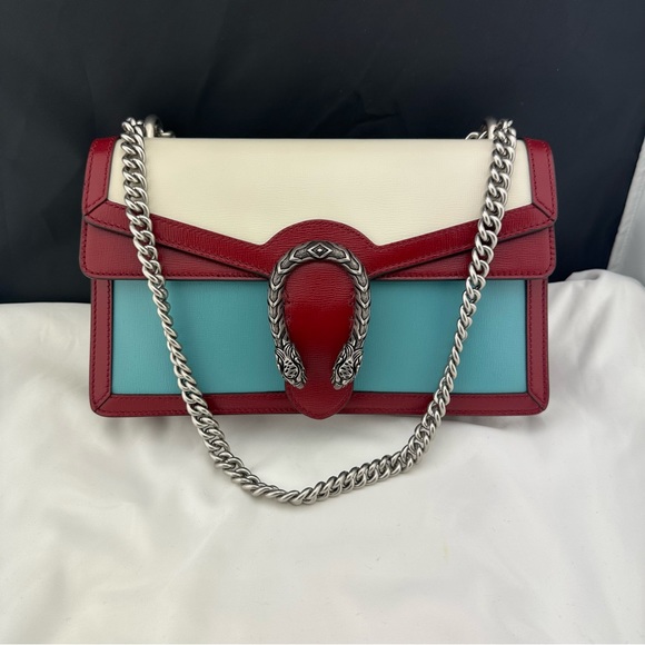 Gucci Small Dionysus Shoulder Bag in Ivory and Blue with Red Trim NEW W DUSTBAG - Picture 2 of 14